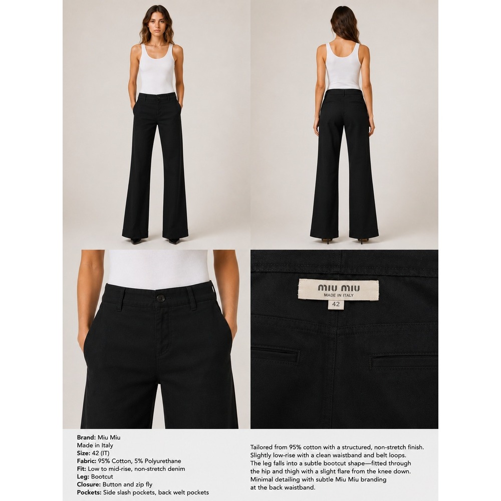 Miu Miu Black Cotton Bootcut Tailored Trousers Pants Made In Italy Size 42 IT